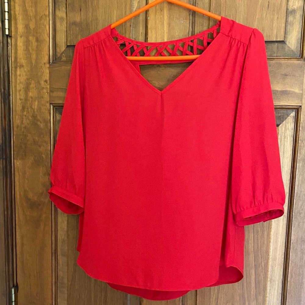 BCX Vibrant Red Blouse with Lattice Back
